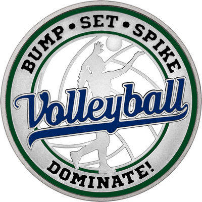 Navy Blue "Volleyball" with Dark Green Outer Circular Borders